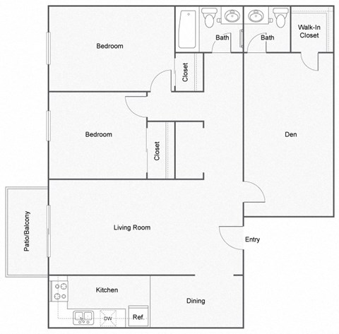 2 Bedroom 1.5 Bath  With Balcony Floor Plan at Summit East Nashville, Tennessee, 37217